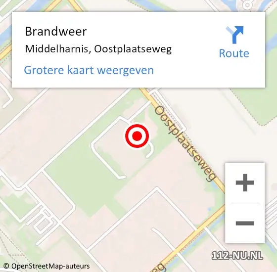 Locatie op kaart van de 112 melding: Brandweer Middelharnis, Oostplaatseweg op 27 oktober 2022 07:50