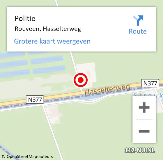 Locatie op kaart van de 112 melding: Politie Rouveen, Hasselterweg op 27 oktober 2022 07:51