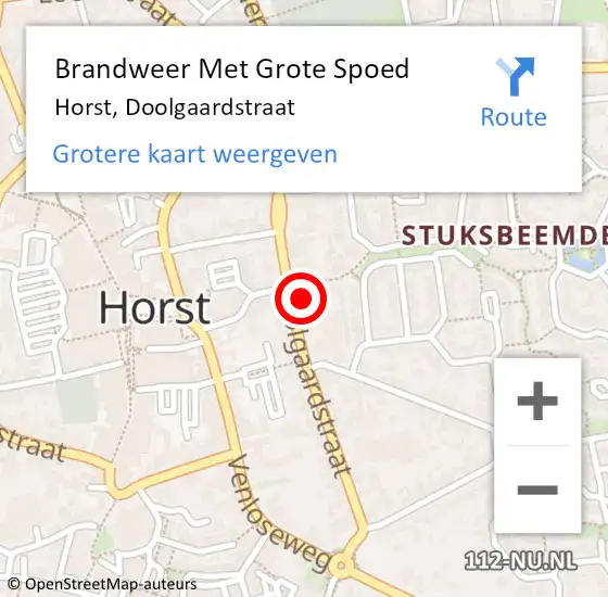 Locatie op kaart van de 112 melding: Brandweer Met Grote Spoed Naar Horst, Doolgaardstraat op 27 oktober 2022 08:11