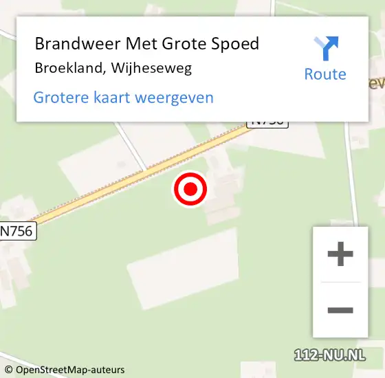 Locatie op kaart van de 112 melding: Brandweer Met Grote Spoed Naar Broekland, Wijheseweg op 27 oktober 2022 08:51