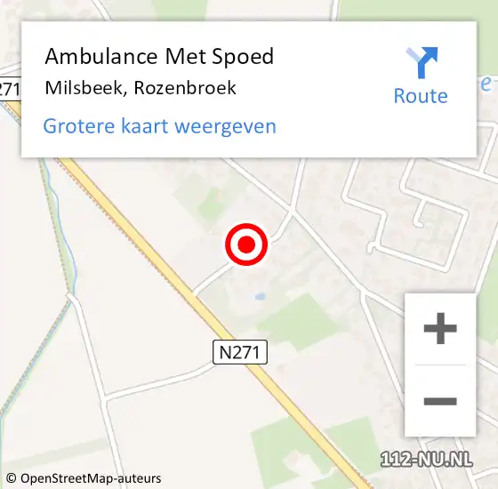 Locatie op kaart van de 112 melding: Ambulance Met Spoed Naar Milsbeek, Rozenbroek op 2 augustus 2014 22:37