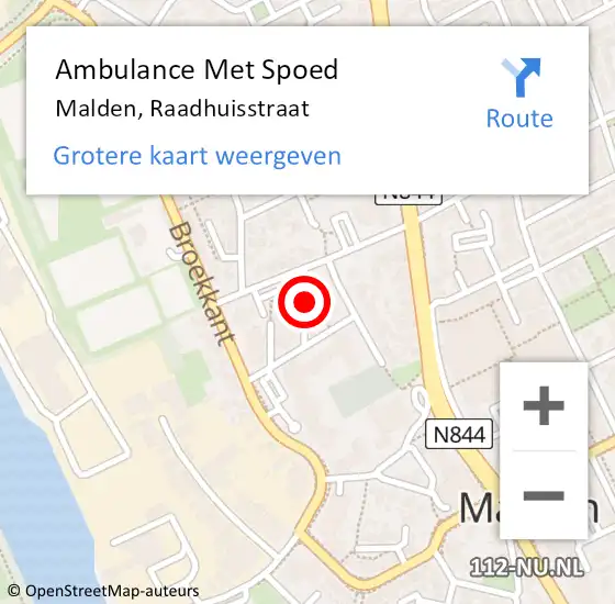 Locatie op kaart van de 112 melding: Ambulance Met Spoed Naar Malden, Raadhuisstraat op 27 oktober 2022 09:12