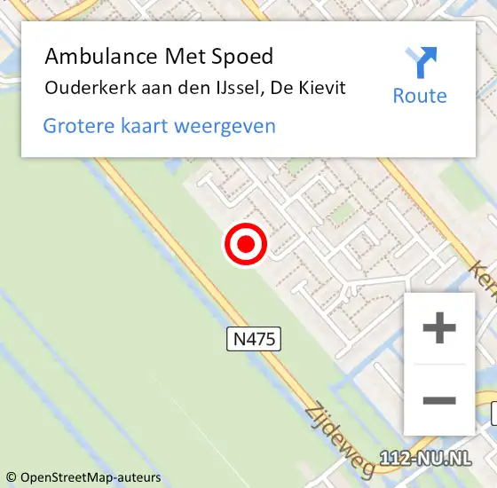 Locatie op kaart van de 112 melding: Ambulance Met Spoed Naar Ouderkerk aan den IJssel, De Kievit op 27 oktober 2022 09:16