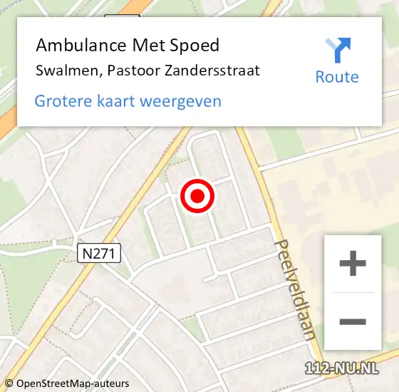 Locatie op kaart van de 112 melding: Ambulance Met Spoed Naar Swalmen, Pastoor Zandersstraat op 27 oktober 2022 09:33