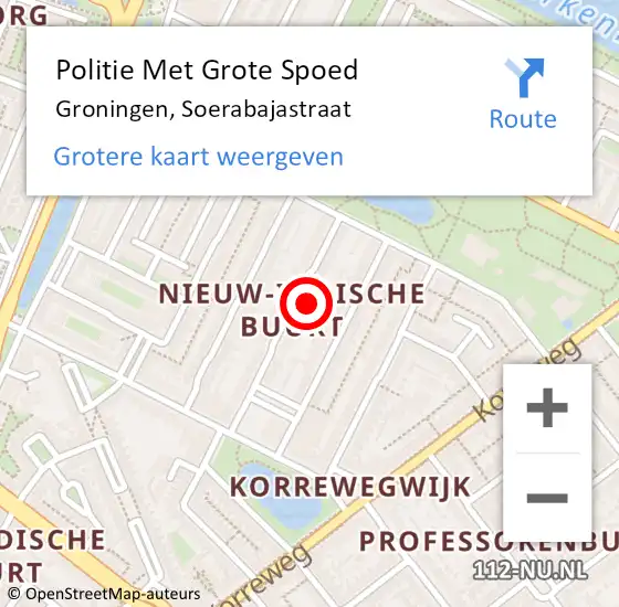 Locatie op kaart van de 112 melding: Politie Met Grote Spoed Naar Groningen, Soerabajastraat op 27 oktober 2022 09:46