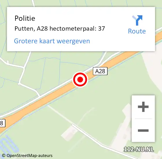 Locatie op kaart van de 112 melding: Politie Putten, A28 hectometerpaal: 37 op 27 oktober 2022 09:52
