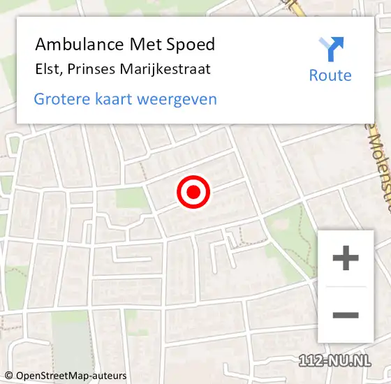 Locatie op kaart van de 112 melding: Ambulance Met Spoed Naar Elst, Prinses Marijkestraat op 27 oktober 2022 10:17