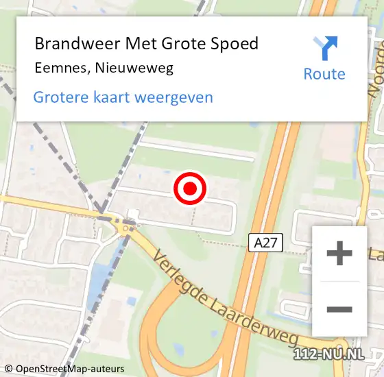 Locatie op kaart van de 112 melding: Brandweer Met Grote Spoed Naar Eemnes, Nieuweweg op 27 oktober 2022 10:55