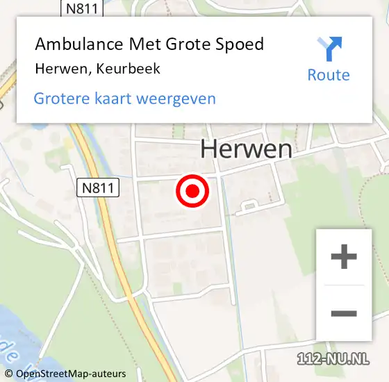 Locatie op kaart van de 112 melding: Ambulance Met Grote Spoed Naar Herwen, Keurbeek op 27 oktober 2022 10:58