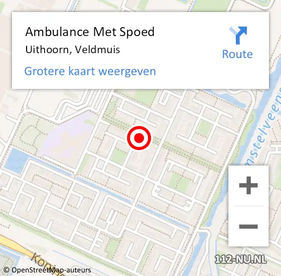 Locatie op kaart van de 112 melding: Ambulance Met Spoed Naar Uithoorn, Veldmuis op 27 oktober 2022 11:08