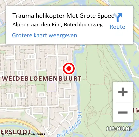 Locatie op kaart van de 112 melding: Trauma helikopter Met Grote Spoed Naar Alphen aan den Rijn, Boterbloemweg op 27 oktober 2022 11:23