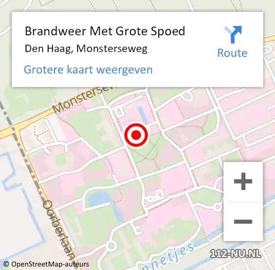 Locatie op kaart van de 112 melding: Brandweer Met Grote Spoed Naar Den Haag, Monsterseweg op 27 oktober 2022 11:51