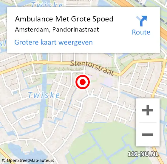 Locatie op kaart van de 112 melding: Ambulance Met Grote Spoed Naar Amsterdam, Pandorinastraat op 27 oktober 2022 12:03