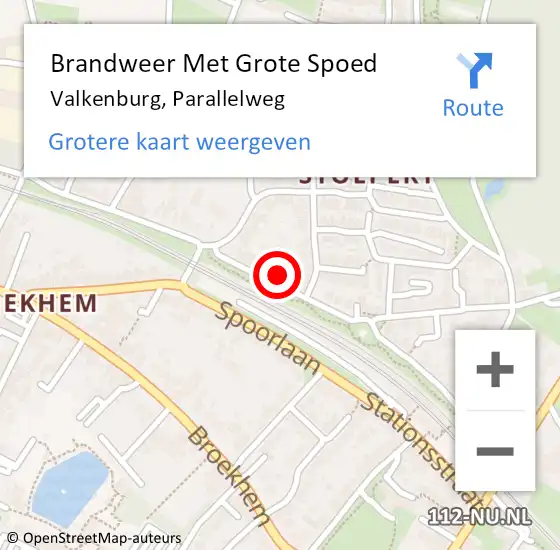 Locatie op kaart van de 112 melding: Brandweer Met Grote Spoed Naar Valkenburg, Parallelweg op 27 oktober 2022 12:09