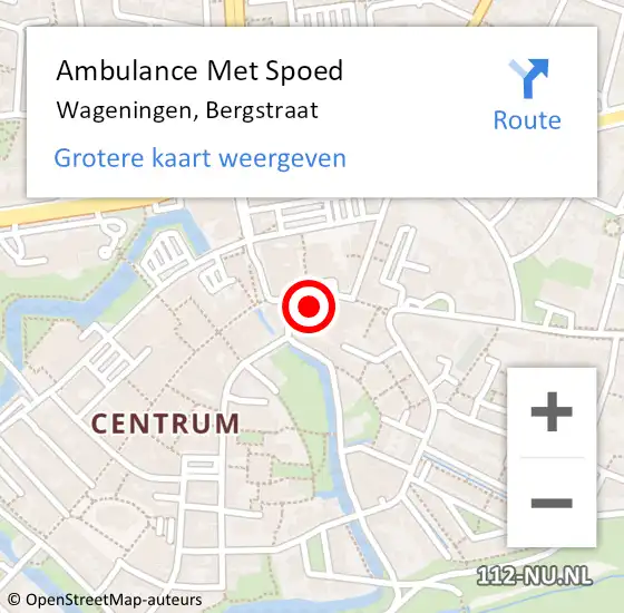Locatie op kaart van de 112 melding: Ambulance Met Spoed Naar Wageningen, Bergstraat op 27 oktober 2022 12:46
