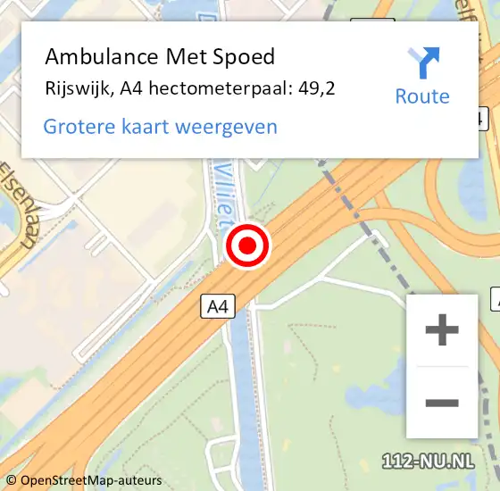 Locatie op kaart van de 112 melding: Ambulance Met Spoed Naar Den Haag, A4 hectometerpaal: 49,2 op 27 oktober 2022 13:00