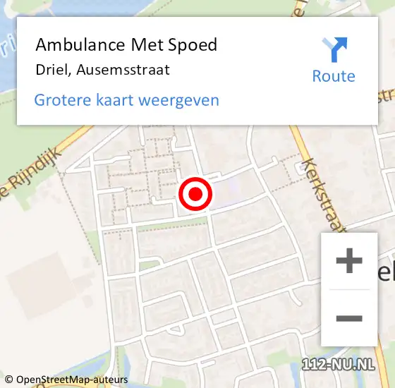 Locatie op kaart van de 112 melding: Ambulance Met Spoed Naar Driel, Ausemsstraat op 27 oktober 2022 13:03