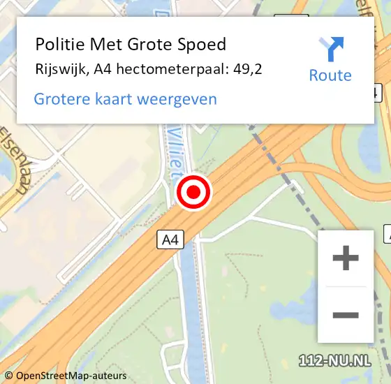 Locatie op kaart van de 112 melding: Politie Met Grote Spoed Naar Den Haag, A4 hectometerpaal: 49,2 op 27 oktober 2022 13:08