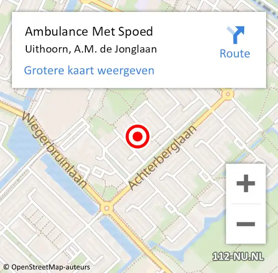 Locatie op kaart van de 112 melding: Ambulance Met Spoed Naar Uithoorn, A.M. de Jonglaan op 27 oktober 2022 13:44