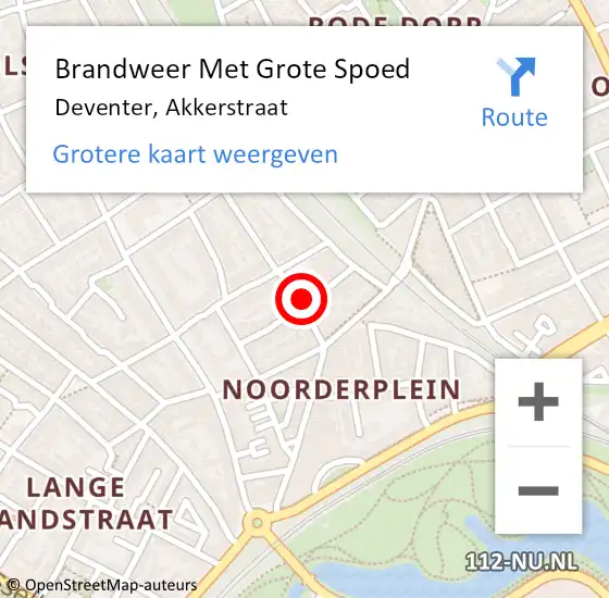 Locatie op kaart van de 112 melding: Brandweer Met Grote Spoed Naar Deventer, Akkerstraat op 27 oktober 2022 13:49