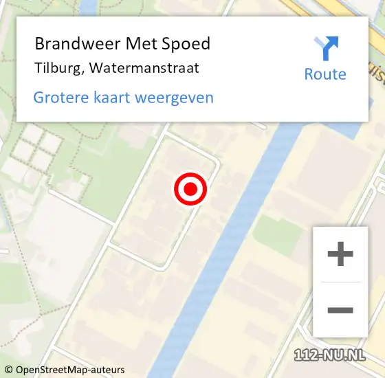 Locatie op kaart van de 112 melding: Brandweer Met Spoed Naar Tilburg, Watermanstraat op 27 oktober 2022 14:12