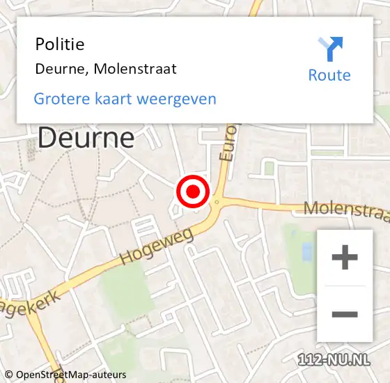 Locatie op kaart van de 112 melding: Politie Deurne, Molenstraat op 27 oktober 2022 14:22