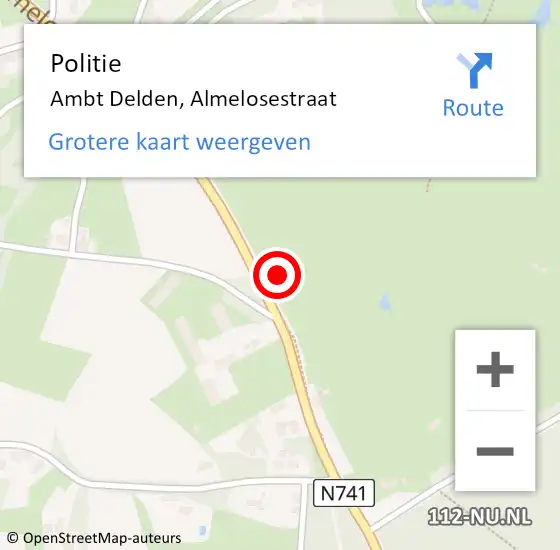 Locatie op kaart van de 112 melding: Politie Ambt Delden, Almelosestraat op 27 oktober 2022 14:47