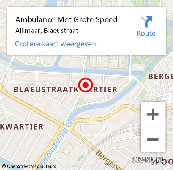 Locatie op kaart van de 112 melding: Ambulance Met Grote Spoed Naar Alkmaar, Blaeustraat op 27 oktober 2022 15:19