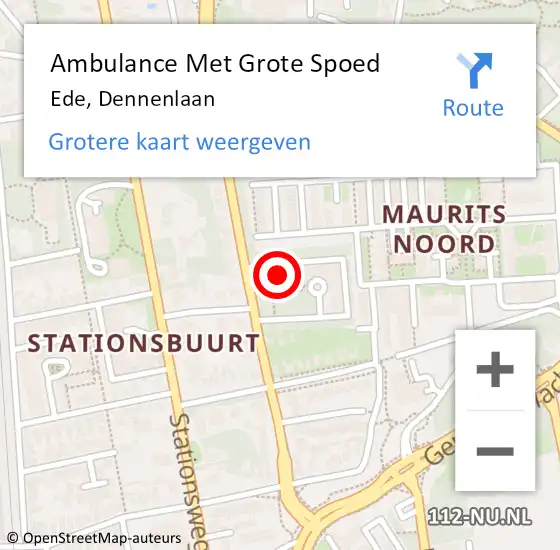 Locatie op kaart van de 112 melding: Ambulance Met Grote Spoed Naar Ede, Dennenlaan op 27 oktober 2022 15:26