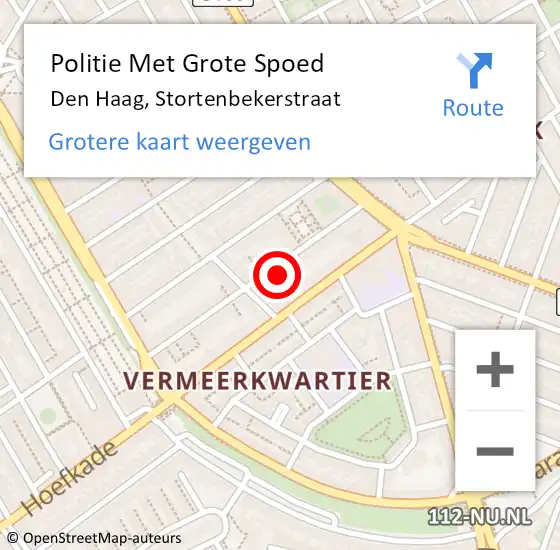 Locatie op kaart van de 112 melding: Politie Met Grote Spoed Naar Den Haag, Stortenbekerstraat op 27 oktober 2022 15:33