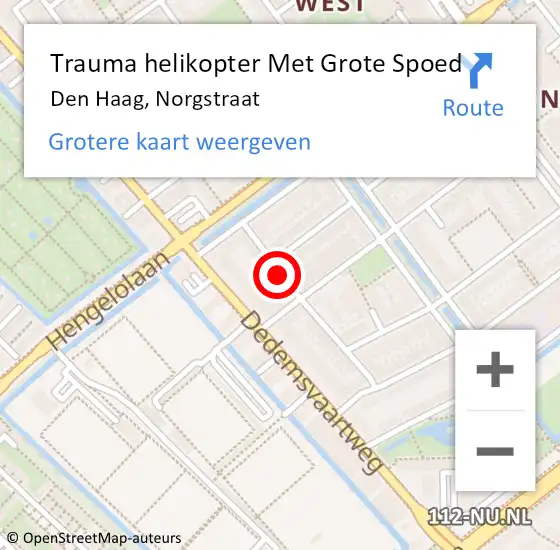 Locatie op kaart van de 112 melding: Trauma helikopter Met Grote Spoed Naar Den Haag, Norgstraat op 27 oktober 2022 15:36