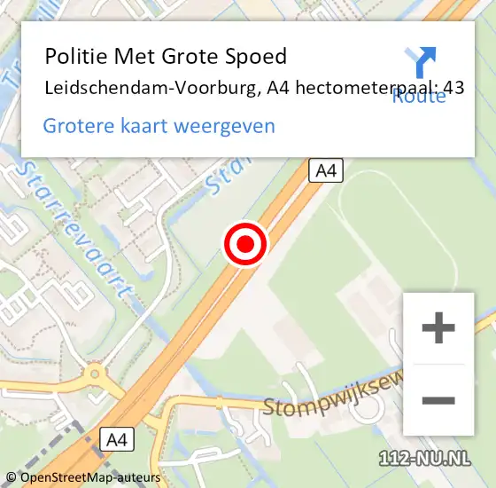 Locatie op kaart van de 112 melding: Politie Met Grote Spoed Naar Leidschendam-Voorburg, A4 hectometerpaal: 43 op 27 oktober 2022 15:49