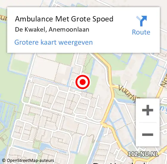 Locatie op kaart van de 112 melding: Ambulance Met Grote Spoed Naar De Kwakel, Anemoonlaan op 27 oktober 2022 15:58