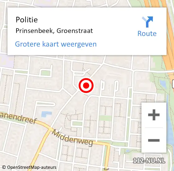 Locatie op kaart van de 112 melding: Politie Prinsenbeek, Groenstraat op 27 oktober 2022 15:59