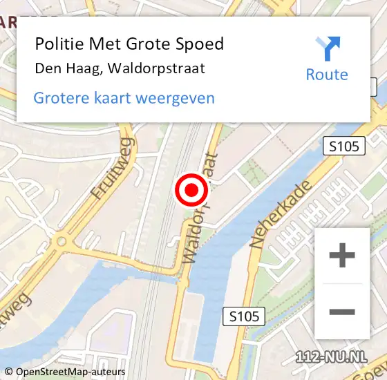 Locatie op kaart van de 112 melding: Politie Met Grote Spoed Naar Den Haag, Waldorpstraat op 27 oktober 2022 16:08