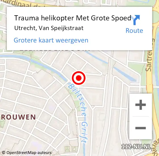 Locatie op kaart van de 112 melding: Trauma helikopter Met Grote Spoed Naar Utrecht, Van Speijkstraat op 27 oktober 2022 16:15