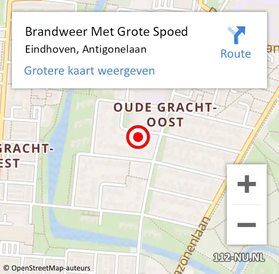 Locatie op kaart van de 112 melding: Brandweer Met Grote Spoed Naar Eindhoven, Antigonelaan op 27 oktober 2022 16:15