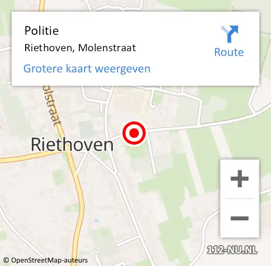 Locatie op kaart van de 112 melding: Politie Riethoven, Molenstraat op 27 oktober 2022 16:35