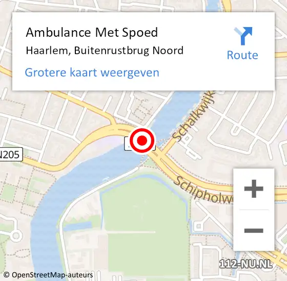 Locatie op kaart van de 112 melding: Ambulance Met Spoed Naar Haarlem, Buitenrustbrug Noord op 27 oktober 2022 16:47