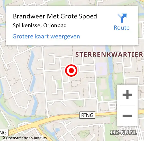 Locatie op kaart van de 112 melding: Brandweer Met Grote Spoed Naar Spijkenisse, Orionpad op 27 oktober 2022 16:56