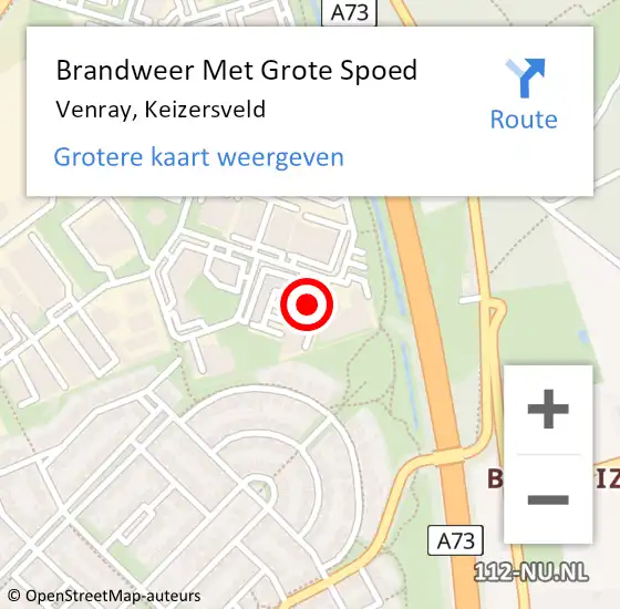 Locatie op kaart van de 112 melding: Brandweer Met Grote Spoed Naar Venray, Keizersveld op 27 oktober 2022 17:15