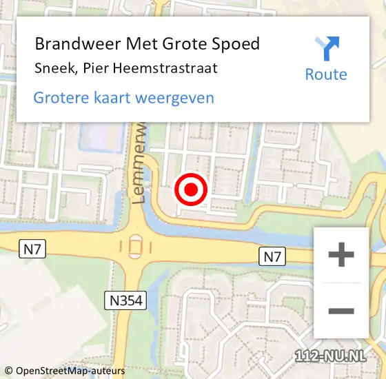 Locatie op kaart van de 112 melding: Brandweer Met Grote Spoed Naar Sneek, Pier Heemstrastraat op 27 oktober 2022 17:22