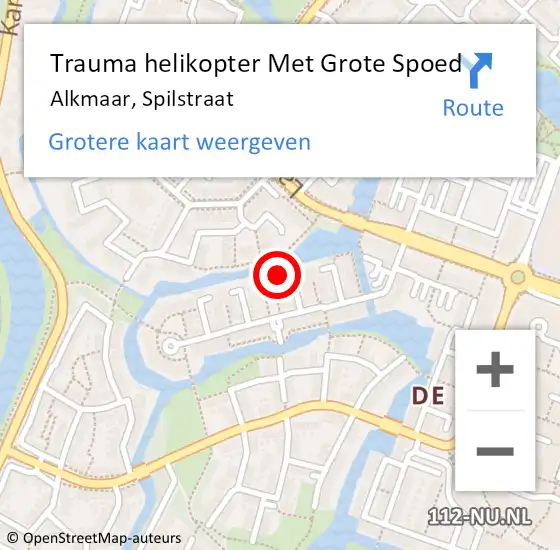 Locatie op kaart van de 112 melding: Trauma helikopter Met Grote Spoed Naar Alkmaar, Spilstraat op 27 oktober 2022 17:35