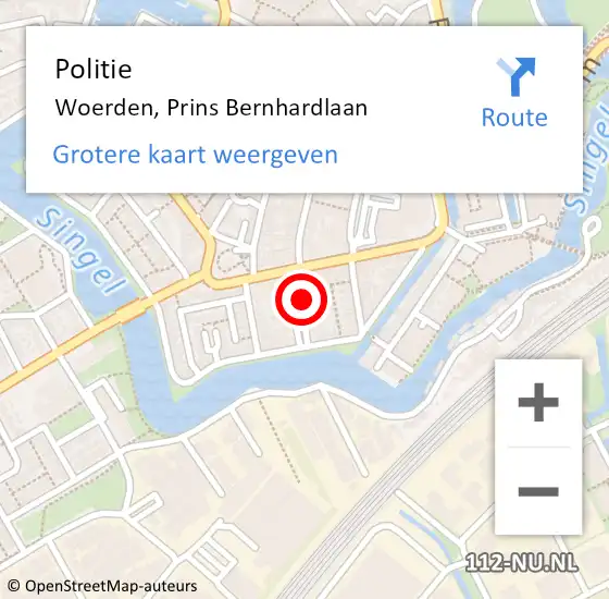 Locatie op kaart van de 112 melding: Politie Woerden, Prins Bernhardlaan op 27 oktober 2022 18:11