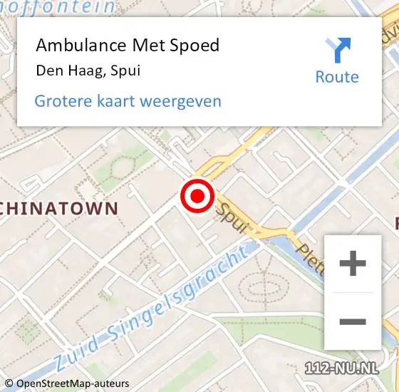 Locatie op kaart van de 112 melding: Ambulance Met Spoed Naar Den Haag, Spui op 27 oktober 2022 18:28