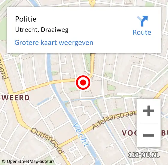 Locatie op kaart van de 112 melding: Politie Utrecht, Draaiweg op 27 oktober 2022 18:57