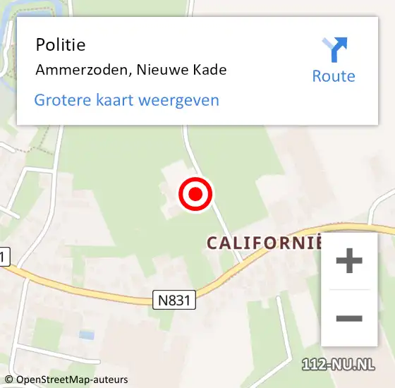 Locatie op kaart van de 112 melding: Politie Ammerzoden, Nieuwe Kade op 27 oktober 2022 19:32