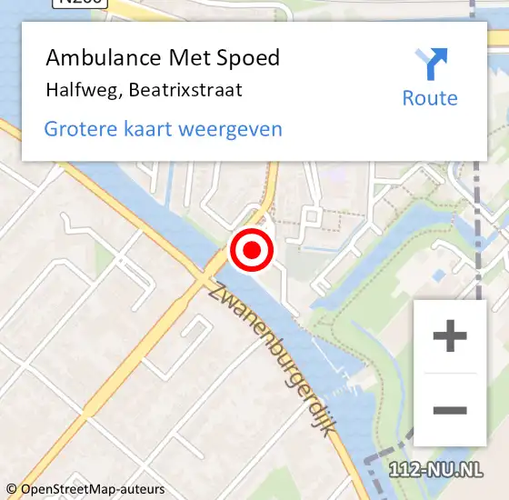 Locatie op kaart van de 112 melding: Ambulance Met Spoed Naar Halfweg, Beatrixstraat op 27 oktober 2022 19:43