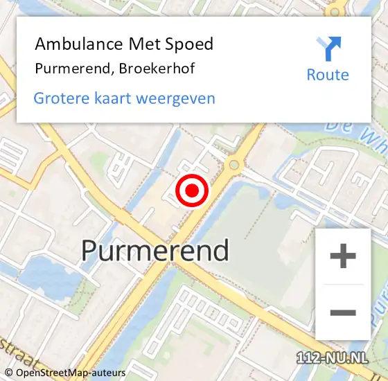 Locatie op kaart van de 112 melding: Ambulance Met Spoed Naar Purmerend, Broekerhof op 27 oktober 2022 20:31