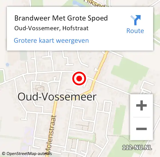 Locatie op kaart van de 112 melding: Brandweer Met Grote Spoed Naar Oud-Vossemeer, Hofstraat op 27 oktober 2022 20:36